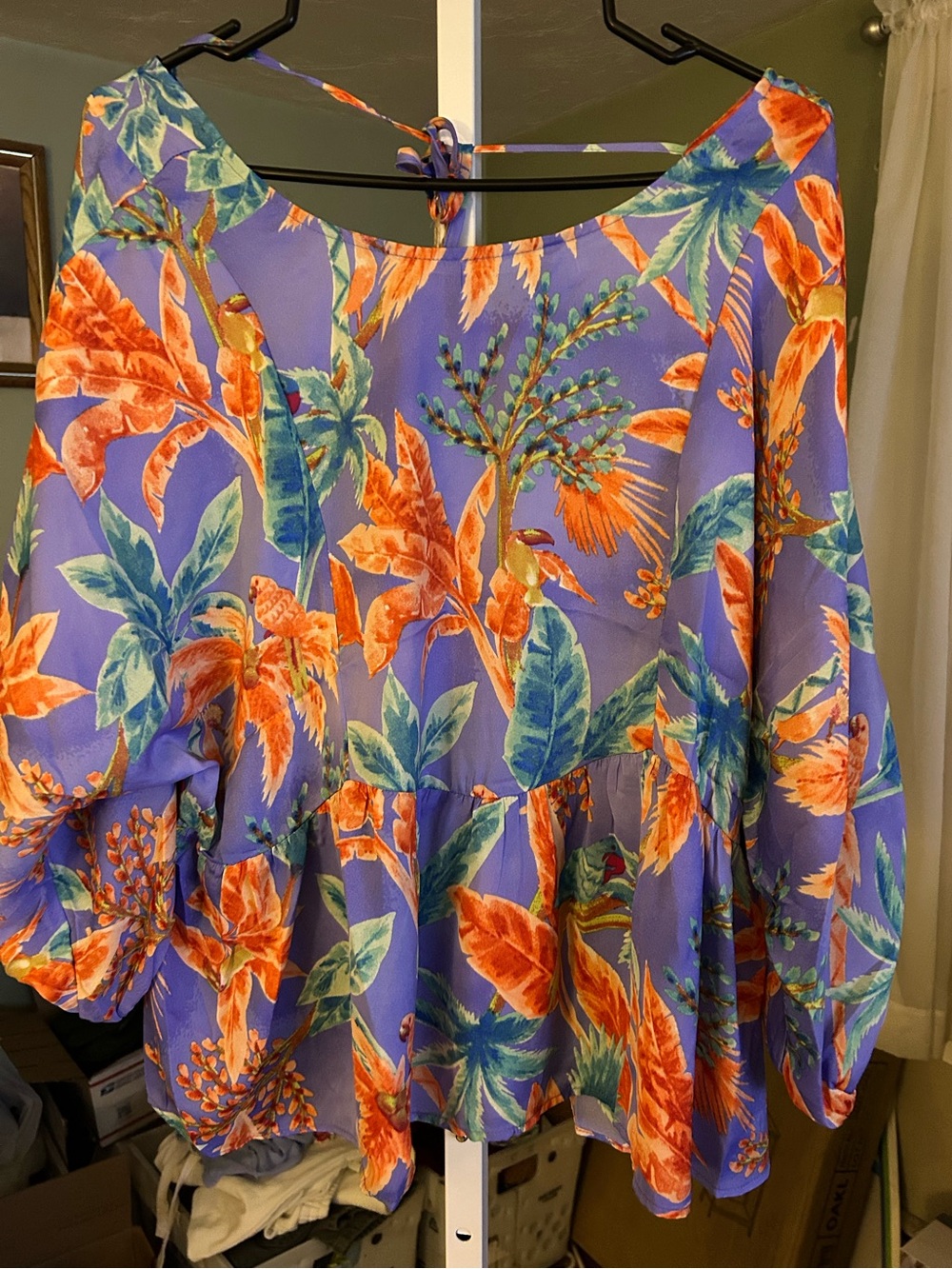 Easel Tropical Floral Peplum Blouse - Purple & Orange